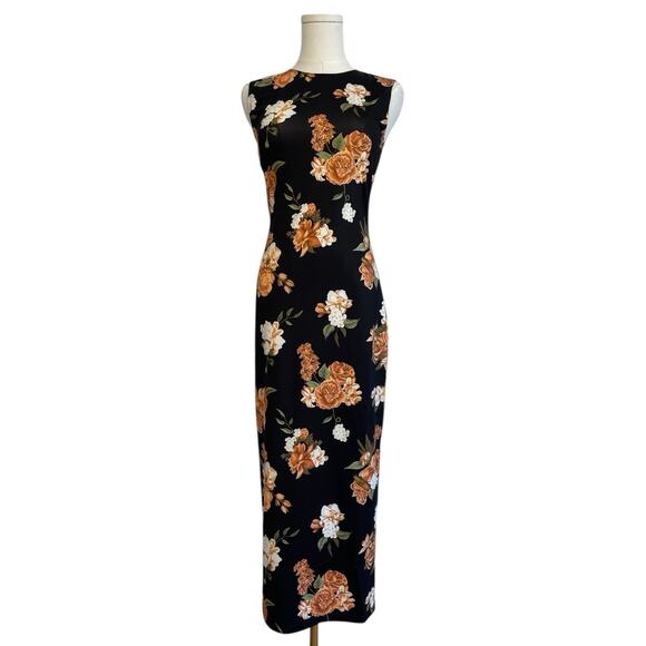 WeWoreWhat Dress Womens Size Small Black Floral Muscle Tank Midi Bodycon Fitted - Picture 1 of 8